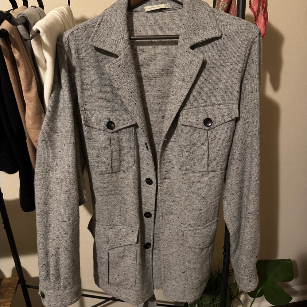 Gray belted safari jacket